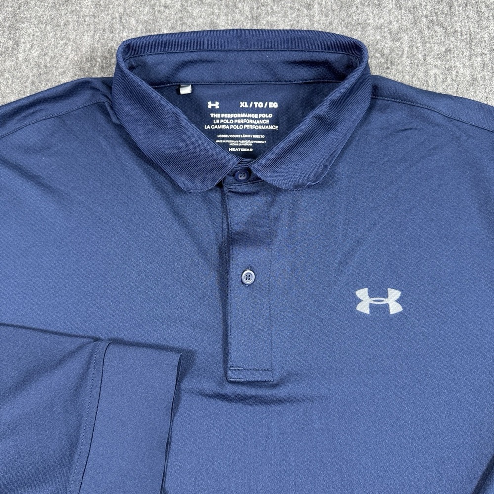 Under Armour Men's XL HeatGear Long Sleeve Performance Polo Navy Blue Golf